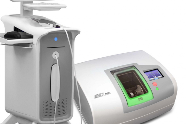 Advanced E4D Dentist technology rendering a digital 3D crown on a monitor
